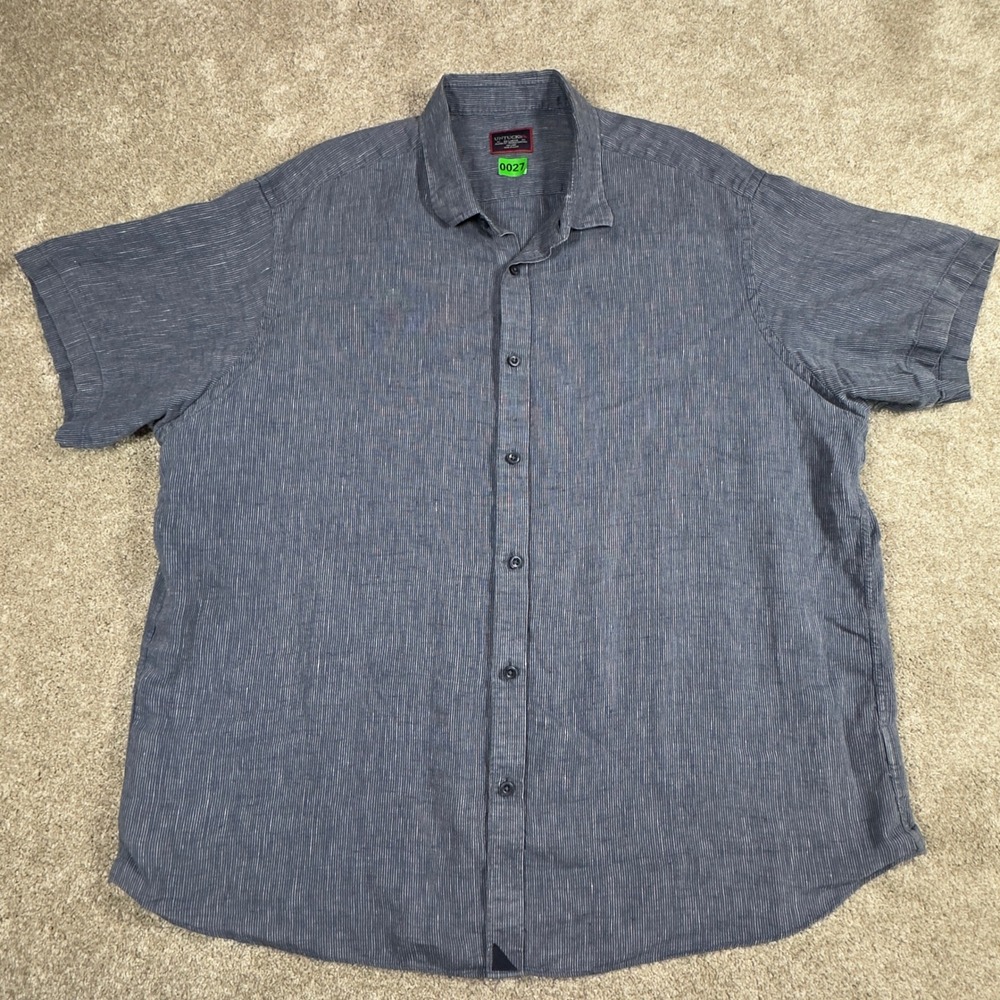 UNTUCKit CANON Blue Striped Linen Short Sleeve Shirt Mens XXL Relaxed Fit Casual